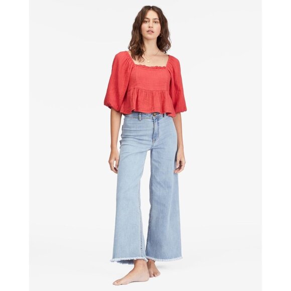 NWT BILLABONG Cross My Heart Puff Sleeve Crop Top, size Large/12 - Picture 2 of 9